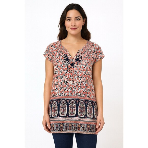 Lucky Brand Embroidered Split Neck Tunic Pool Coverup Women’s Size Large - Picture 6 of 8